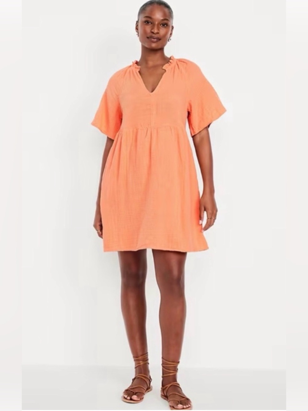 Old Navy Lightweight V-Neck Short Sleeve Mini Dress - Coral Orange size Large